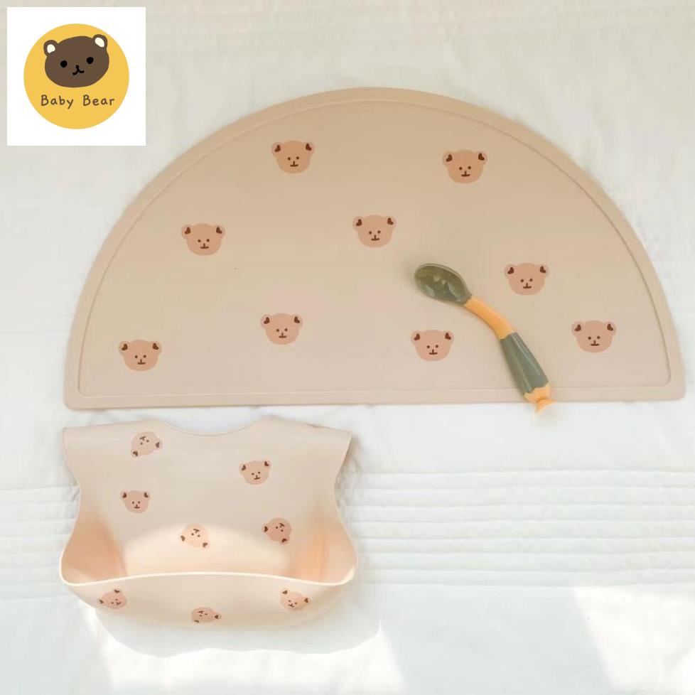 Tấm Lót Bàn Ăn Bằng Silicone Hình Đầu Gấu Phong Cách Hàn Quốc Cho Bé
