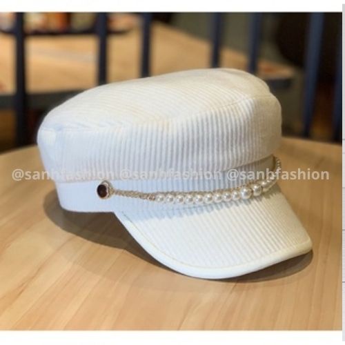 Mũ Thủy Thủ Trơn Đính Dây Hạt Nón Beret Chất Nhung Cao Cấp Thời Trang Phong Câch Hàn Quốc TT_BR01