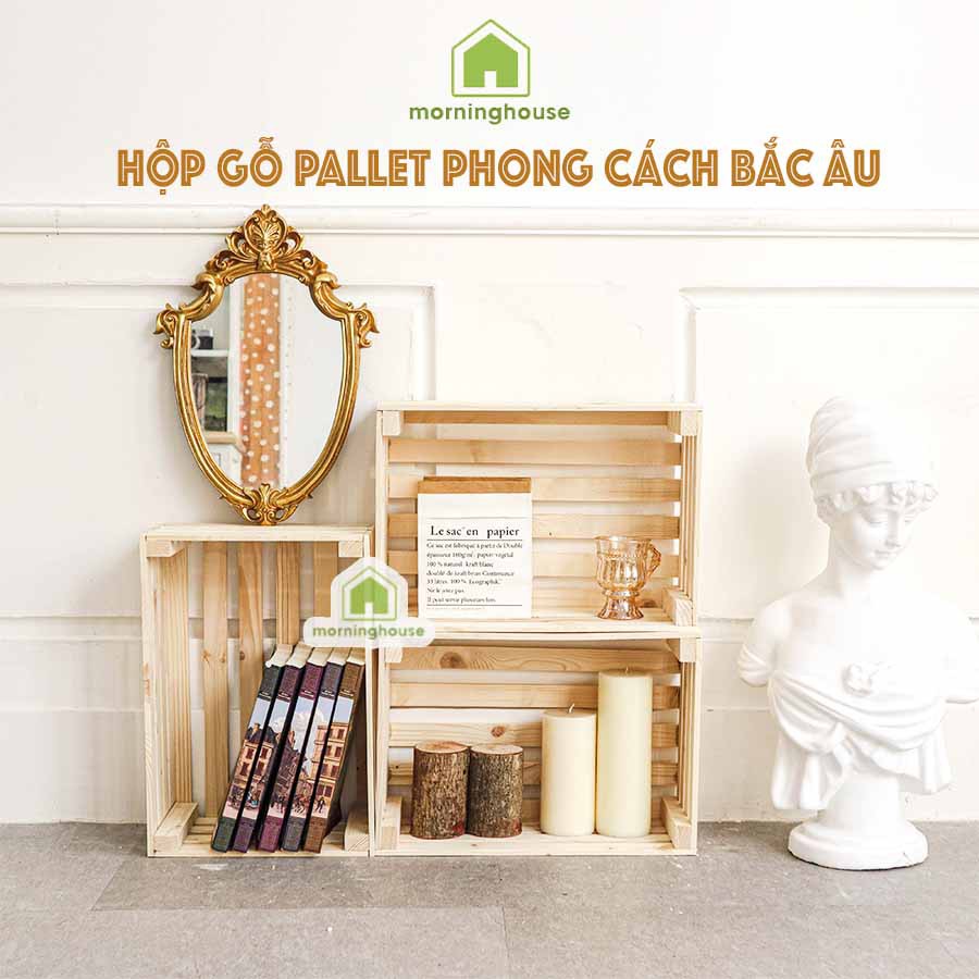 THÙNG GỖ PALLET TRANG TRÍ-Hộp pallet chữ nhật Morning House