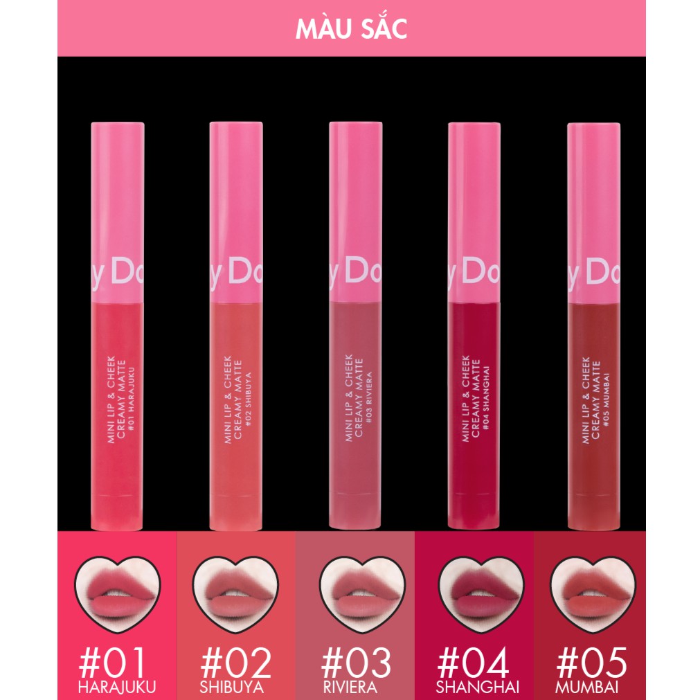 Son sáp lì má hồng mini Cathy Doll Beauty To Go Lip &amp; Cheek Creamy Matte 0.6g