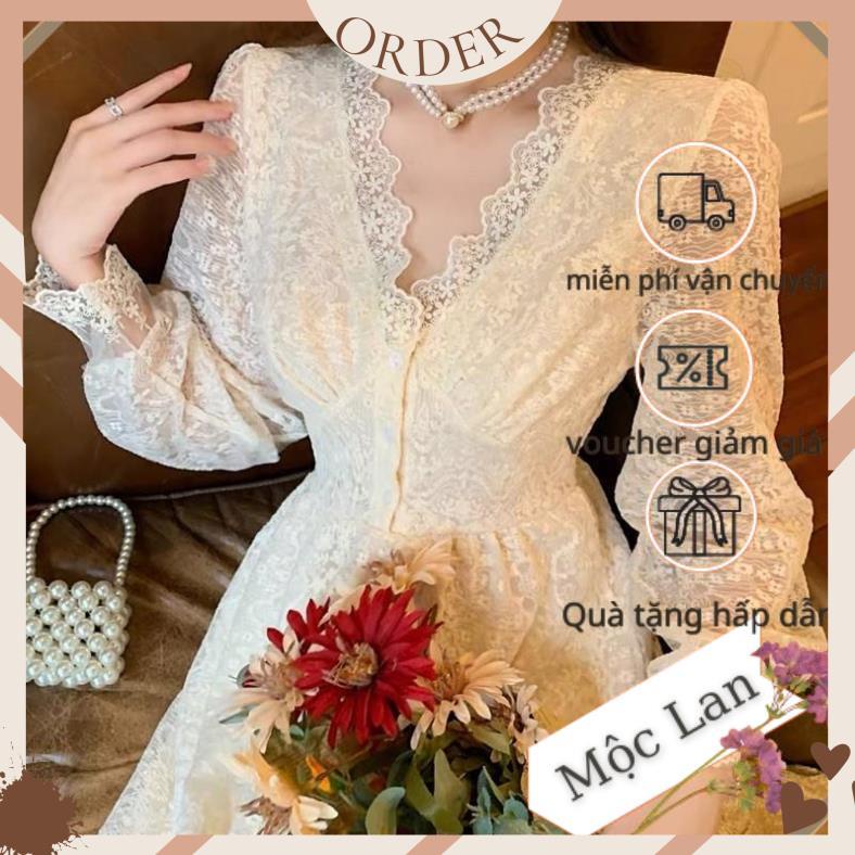 (MộcLan ORDER) Đầm ulzzang công chúa ren xoè 2 lớp cổ V cao cấp dáng dài|váy ren thiết kế tiểu thư sang chảnh