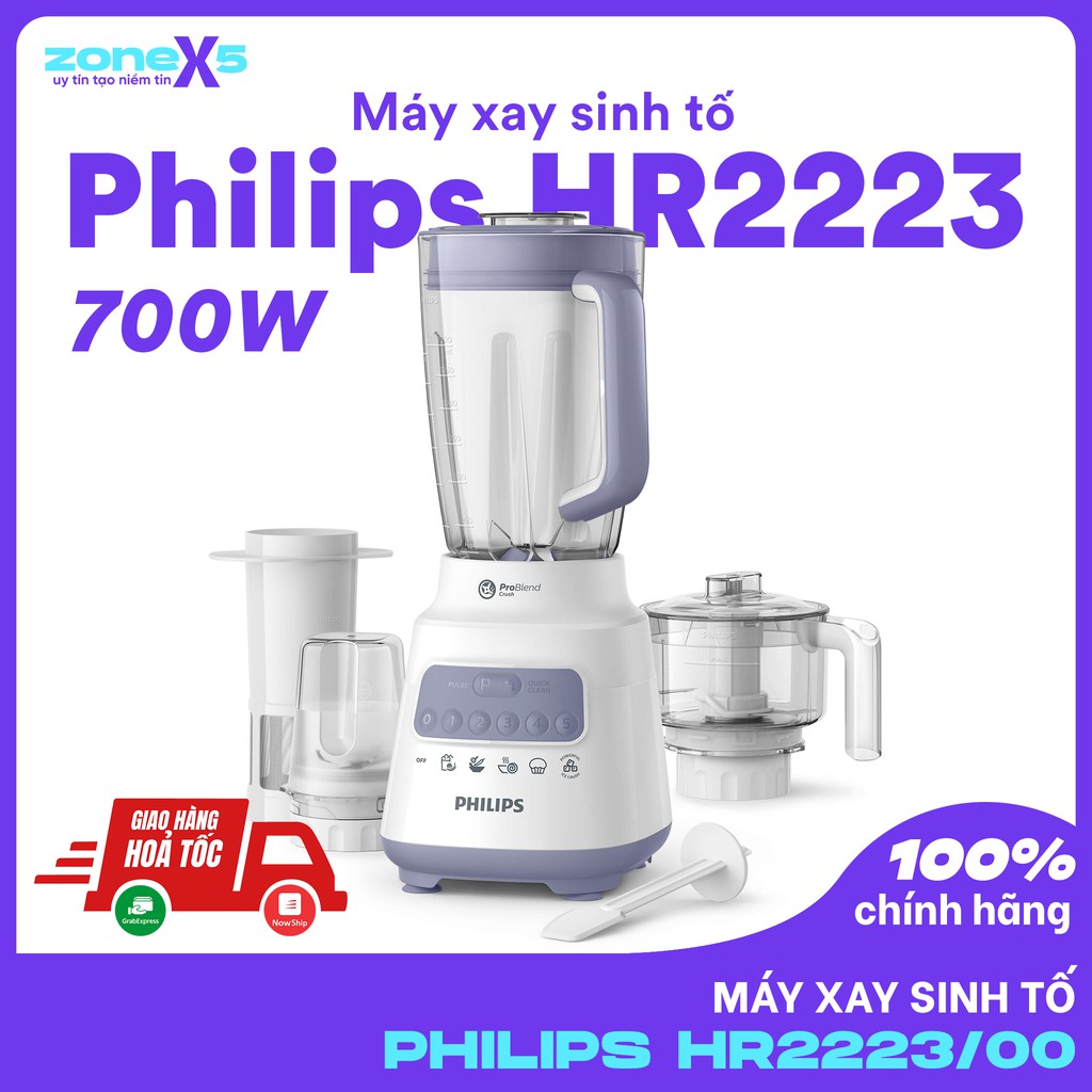 [Chính Hãng] Máy xay sinh tố Philips HR2223/00 công suất 700W - 3 bộ cối xay, nghiền mịn đá - Philips HR2221/00