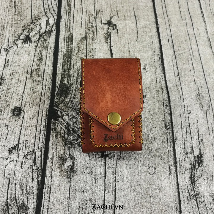 Bao da đựng gói thuốc lá kiêm zippo da bò thật 100% handmade -  BT223