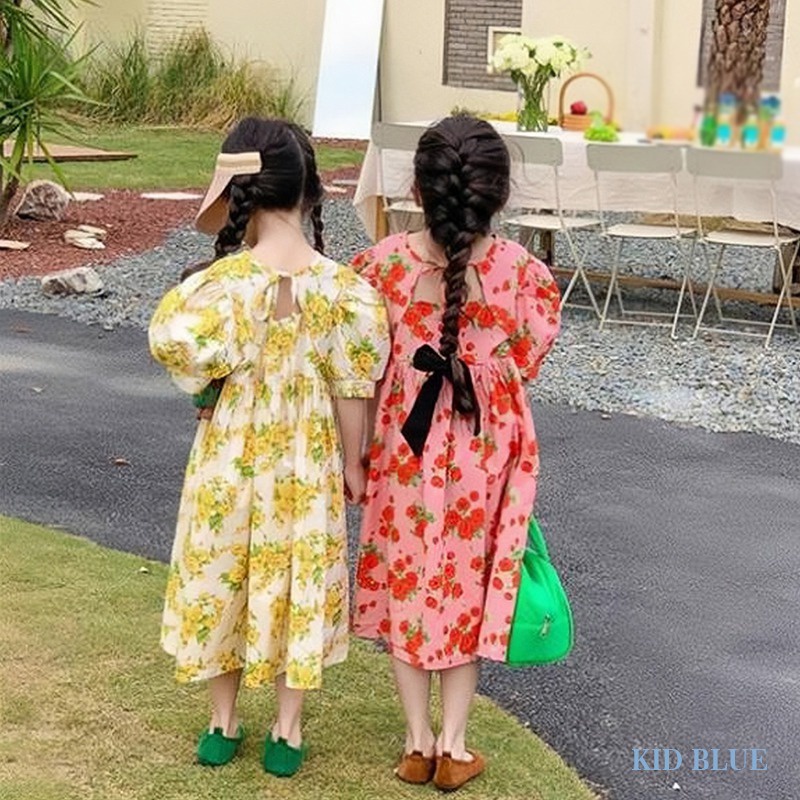 Đầm Công Chúa Chữ a Tay Phồng Cột Dây Lưng Thời Trang Mùa Hè Cho Bé Gái