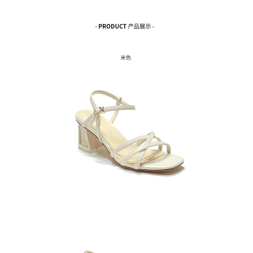 Giày Sandal, giày cao gót  nữ gót vuông đan quai 7Phân dusto giá rẻ thời trang công sở đẹp cao cấp da mềm màu be-SDDT09