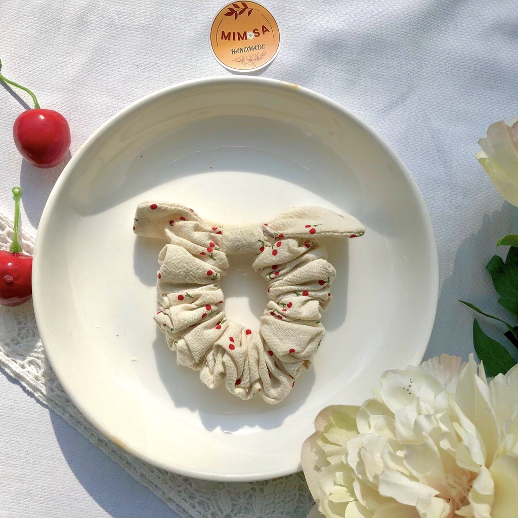 Scrunchies nơ vintage họa tiết xinh đẹp dễ thương