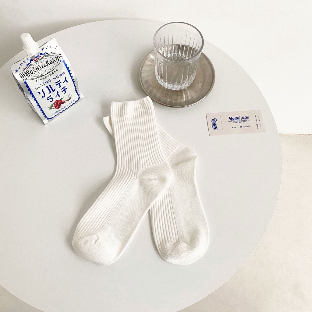 Tất Cổ Cao Vớ Cổ Cao Nam Nữ Kiểu Dáng Retro Trơn Nhiều Màu Dễ Thương Vải Cotton Co Giãn Thời Trang - Hazo