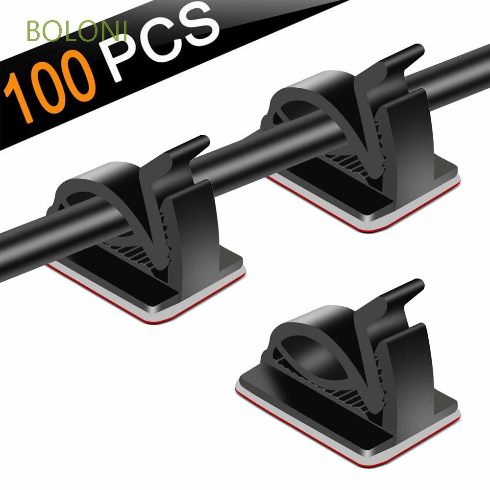 100pcs Cable Clips for Car Office and Home Mounts Clip Organizer Clamps Creative Fasteners Cable Winder Durable Self-Adhesive Cord Adjustable|Wire Holder black