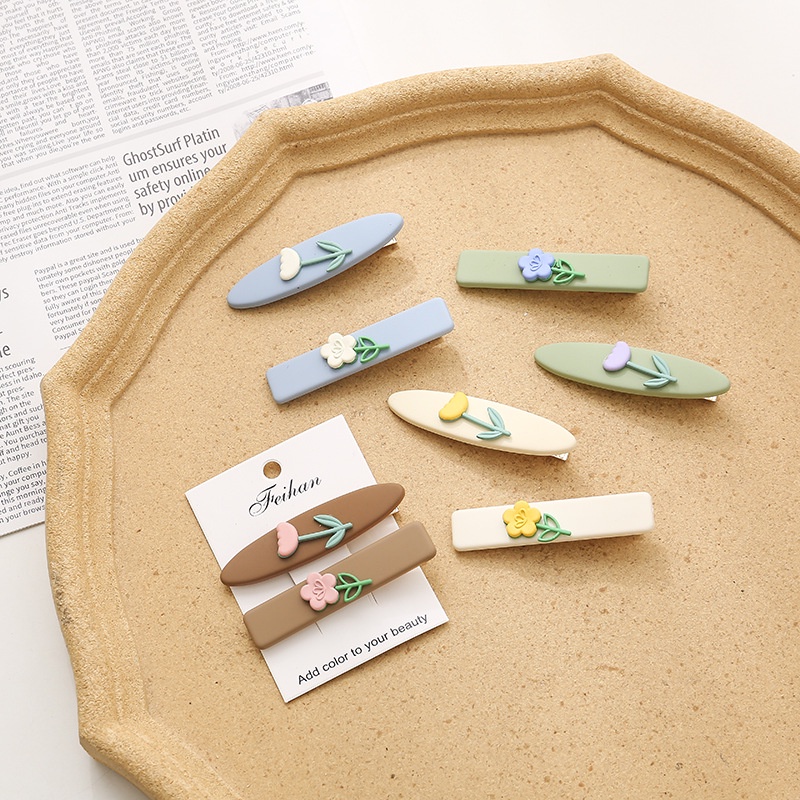 Kẹp Tóc Mái Chéo Hình Vuông Họa Tiết Hoa Thời Trang 2022