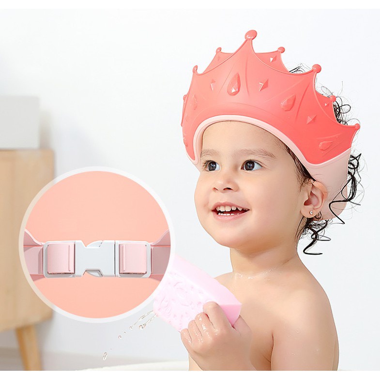 Mũ gội đầu khi tắm cho bé giúp chống cay mắt hình vương miện có 6 nấc điều chỉnh vòng đầu