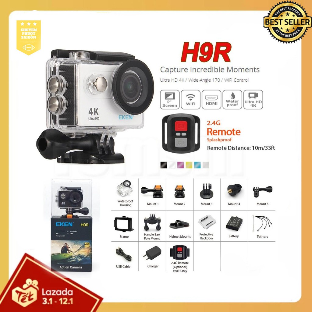 CAMERA HÀNH TRÌNH EKEN H9R BẢN MỚI V7.0 FULL PHỤ KIỆN NHƯ HÌNH