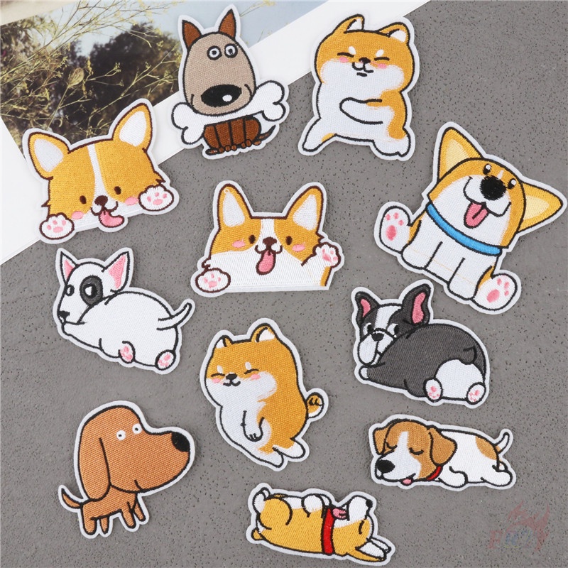 ♛ Sticker Ủi Thêu Hình Chó Bull Corgi ♛ 1 Sticker Ủi Thêu Hình Thú Cưng Đang Ngủ