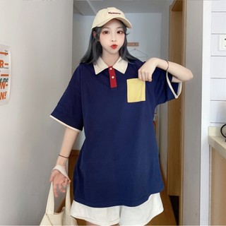 Áo polo Ulzzang A23 Cotton Color Block Mùa Hè Cá Tính