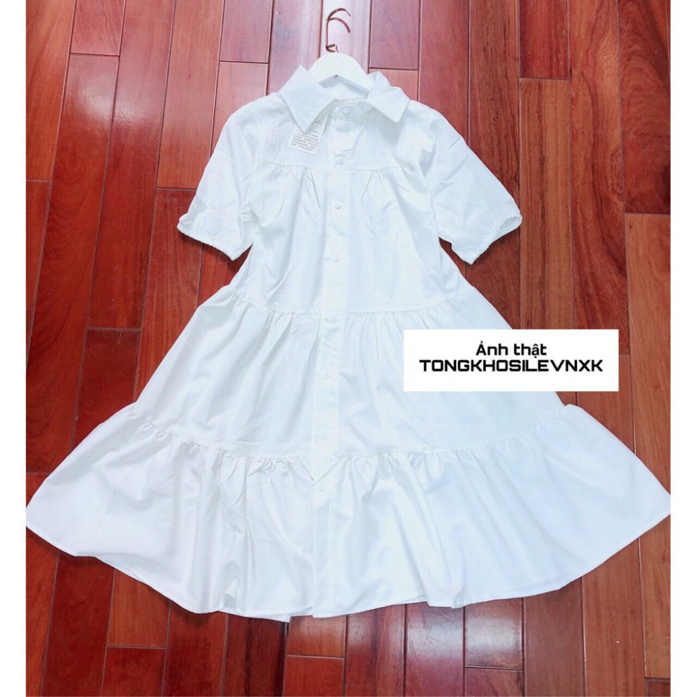 Đầm Sơ Mi Trắng Nữ Cộc Tay Cúc Cài 3 Tầng 🦋 Váy Babydoll Nữ Tay Lỡ Dáng Lửng Bo Chun Xòe 🦋
