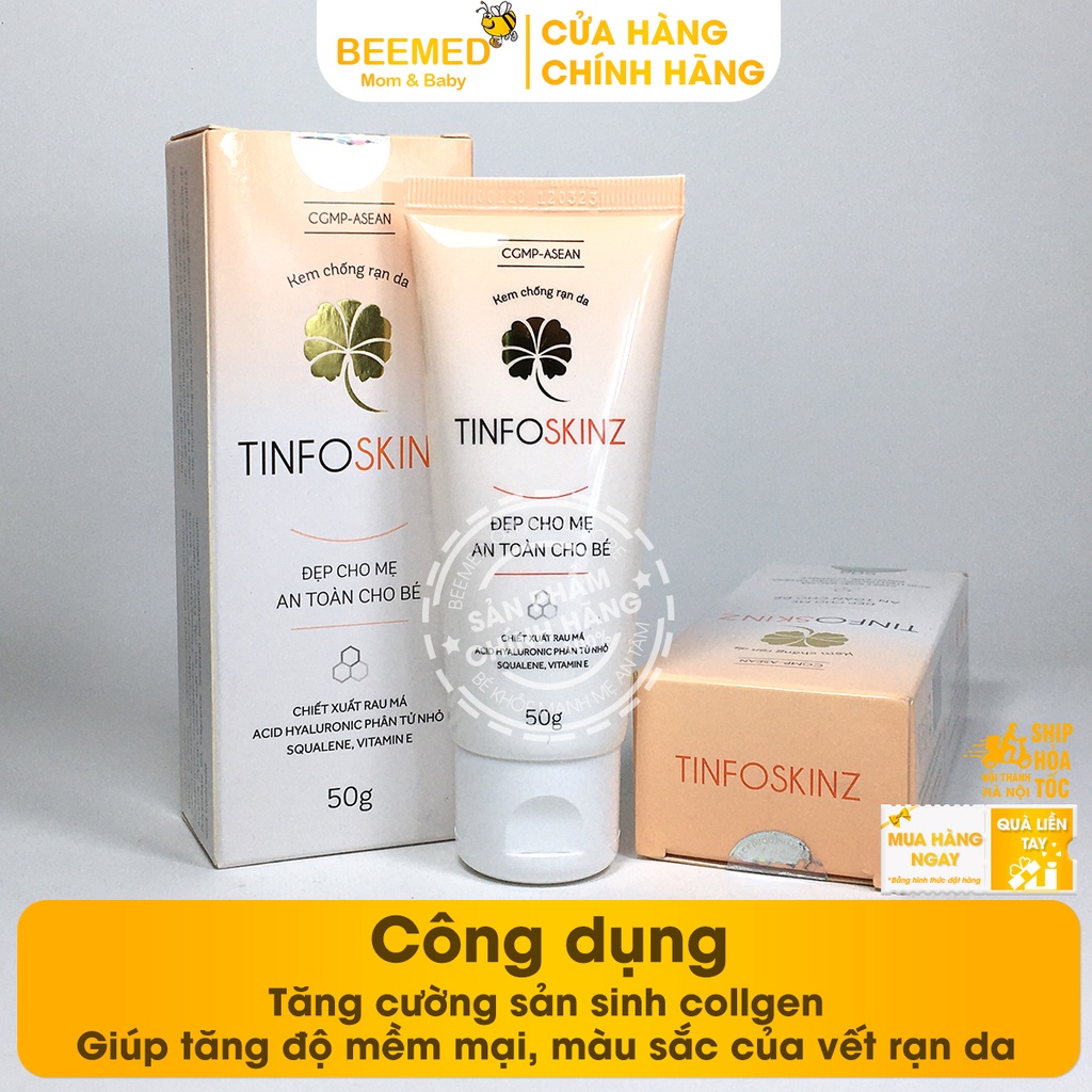 Kem rạn da cho bà bầu, mẹ sau sinh, vùng bụng, hông, đùi, ngực, giảm nhăn Tinfoskinz tuýp 50g