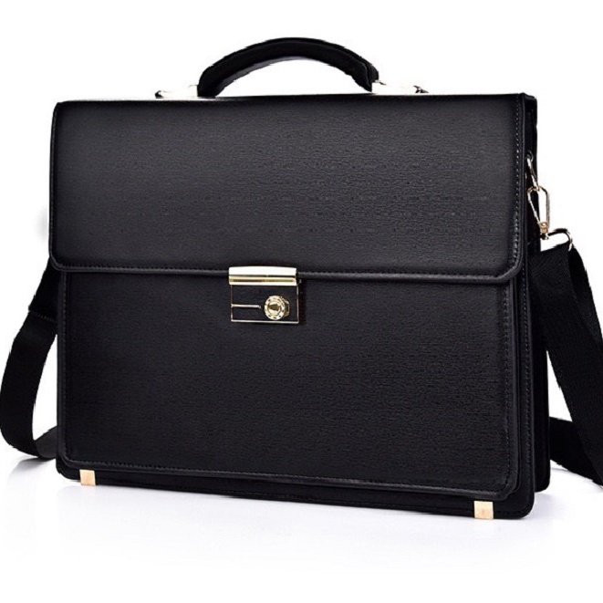 Túi xách cặp da công sở T50 khóa số đựng laptop 14 inch 38x29x8cm (Nâu-Đen) | BigBuy360 - bigbuy360.vn