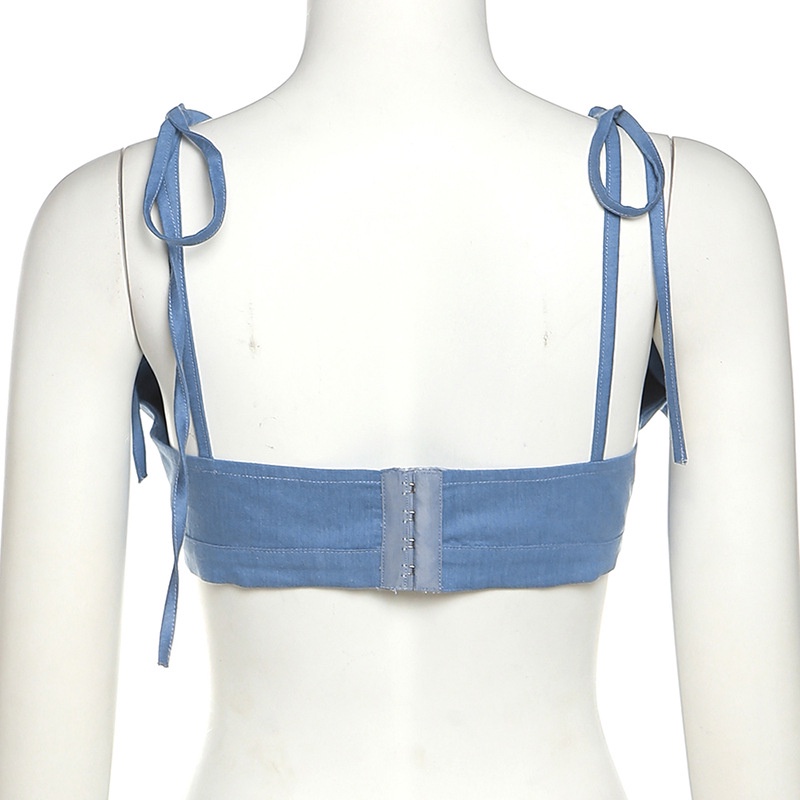 Áo Hai Dây Denim Cổ Chữ V Thắt Nút Thời Trang Cho Nữ