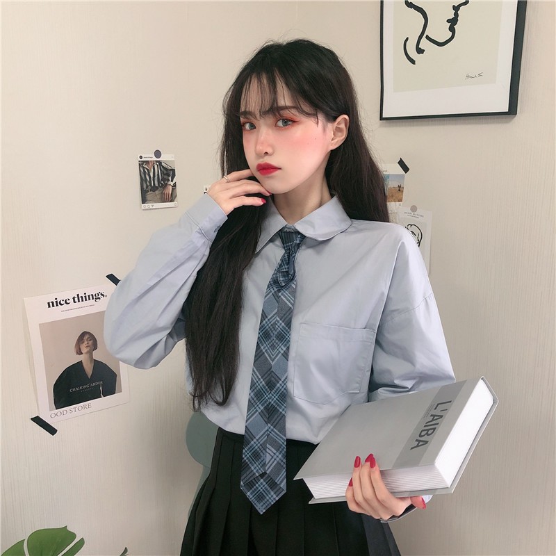 6:30PM Order Áo sơ mi ulzzang tay dài form rộng kèm cà vạt caro