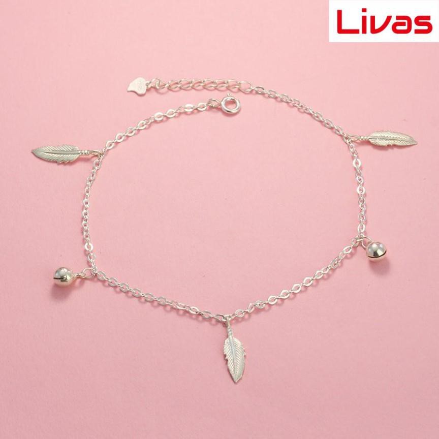 Lắc chân nữ có chuông giá rẻ hình chiếc lá bạc đẹp LCN0074 - Trang Sức LIVAS