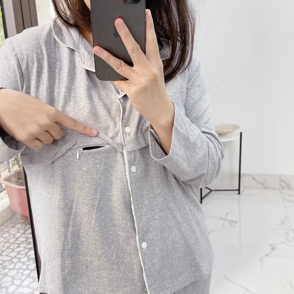 Bộ bầu mặc nhà Cotton thiết kế dáng rộng thoải mái Freesize 75kg SS-9