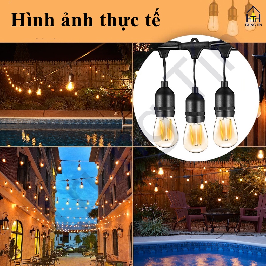 [ HCM ] Dây đèn LED Đui E27 Kín Nước Ngoài Trời trang trí nhà, sân vườn, quán cà phê, quán ăn 5M 10M Trung Tín