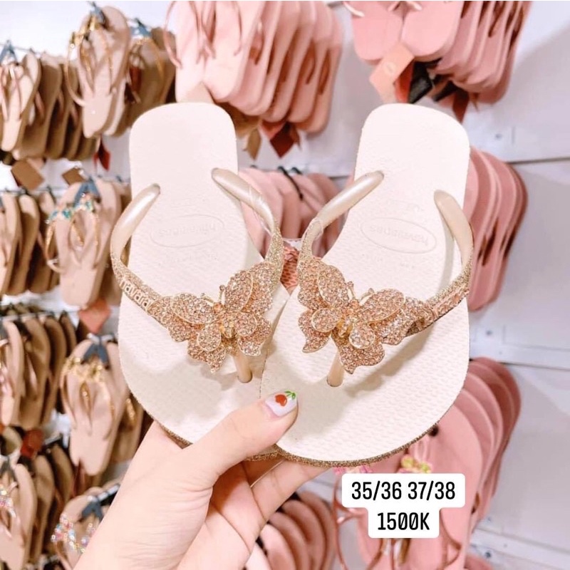 Dép kim tuyến + charm bướm 2 tầng new