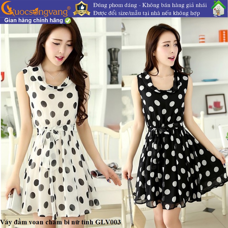Váy đầm voan chấm bi kiểu Hàn Quốc không tay thắt nơ eo GLV003 Cuocsongvang