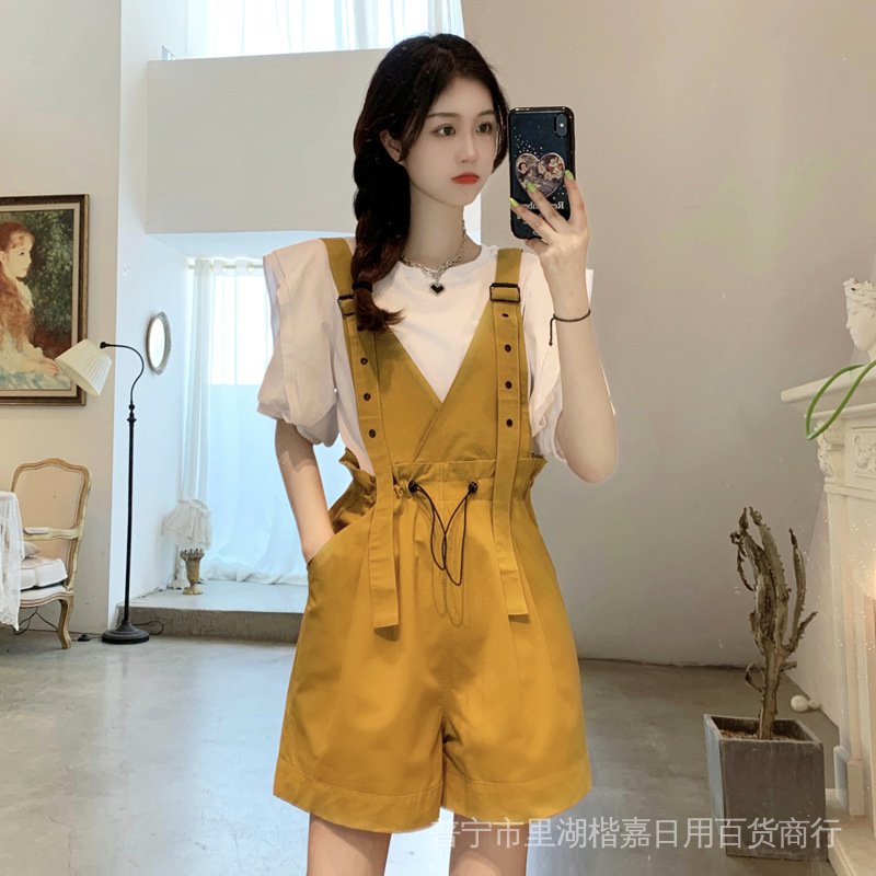 Bộ Áo Liền Quần Dây Rút oversize Nhiều Màu Sắc Tùy Chọn Thời Trang Mùa Hè Hàn Quốc 2022 Dễ Thương Cho Nữ 6BWN