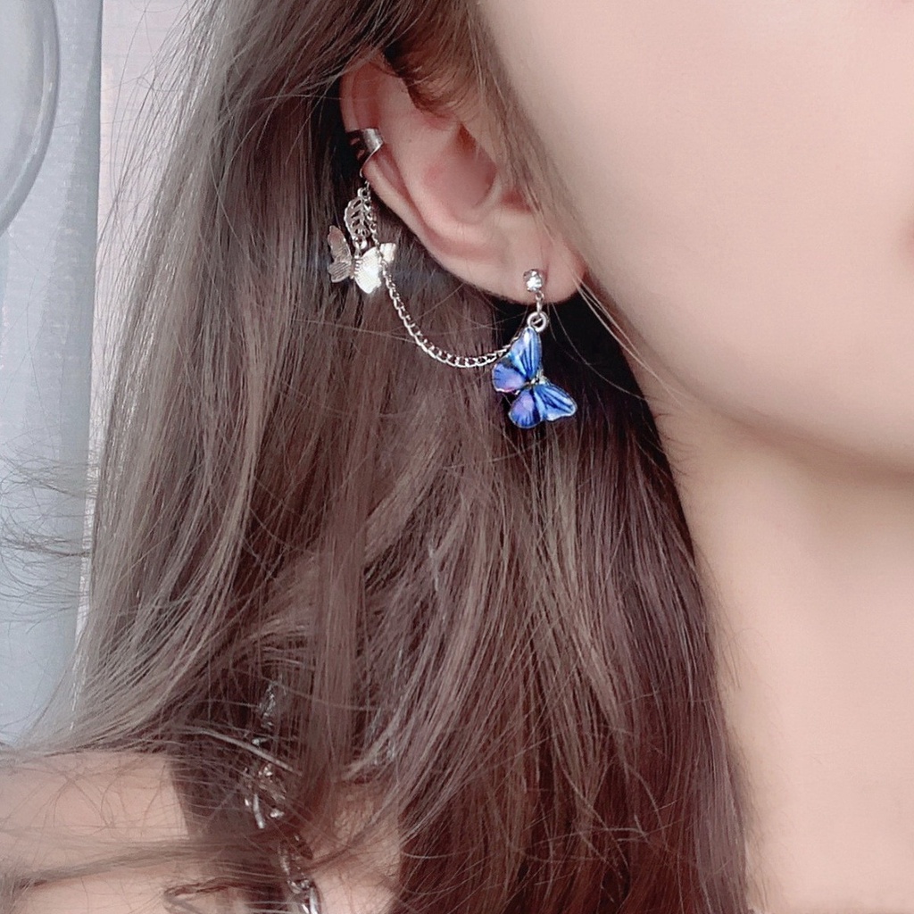 Khuyên tai hình bướm ba chiều có vòng dây tua rua thiết kế độc đáo YR