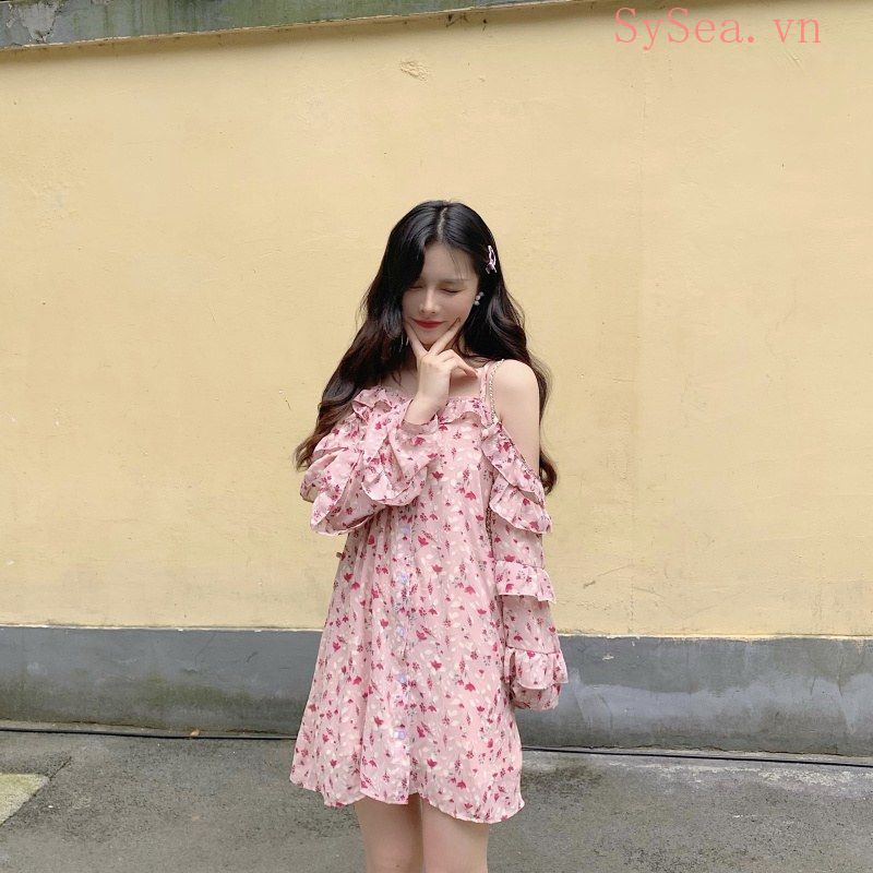 Đầm Trễ Vai Màu Hồng Thiết Kế Dáng Rộng Che Khuyết Điểm