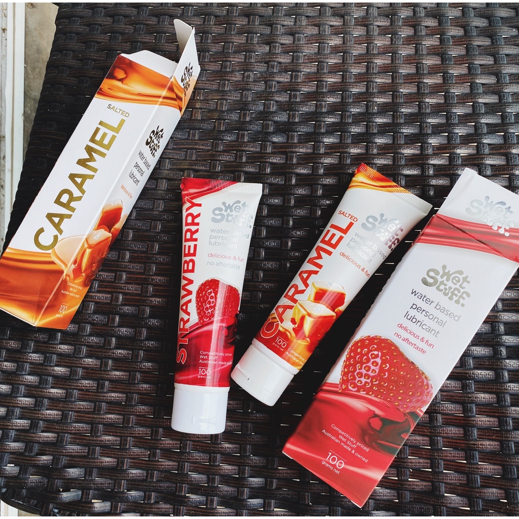 Gel bôi trơn Caramel Dâu Bạc Hà Wet Stuff nuốt được tăng khoái cảm lọ 100g