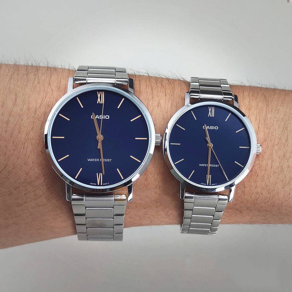 Đồng hồ đôi nam nữ dây kim loại Casio Anh Khuê MTP/LTP VT01D-2B