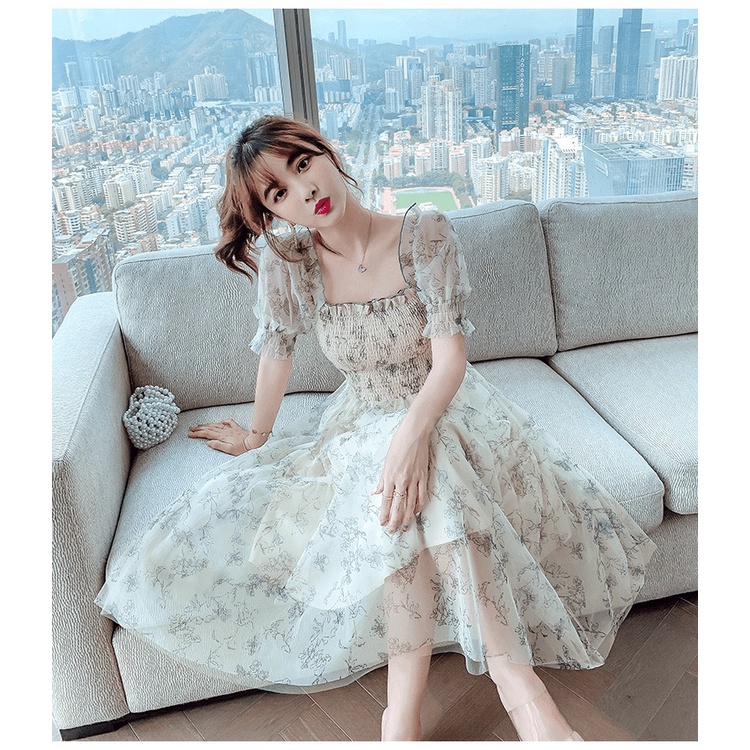 [ STYLE HÀN QUỐC ] ĐẦM VOAN TAY LỠ/ CỔ VUÔNG/ PHỐI HOẠ TIẾT HOA TÍM, CỰC TIỂU THƯ, MẶC CỰC XINH VÀ SANG TRỌNG, NHIỀU SIZ