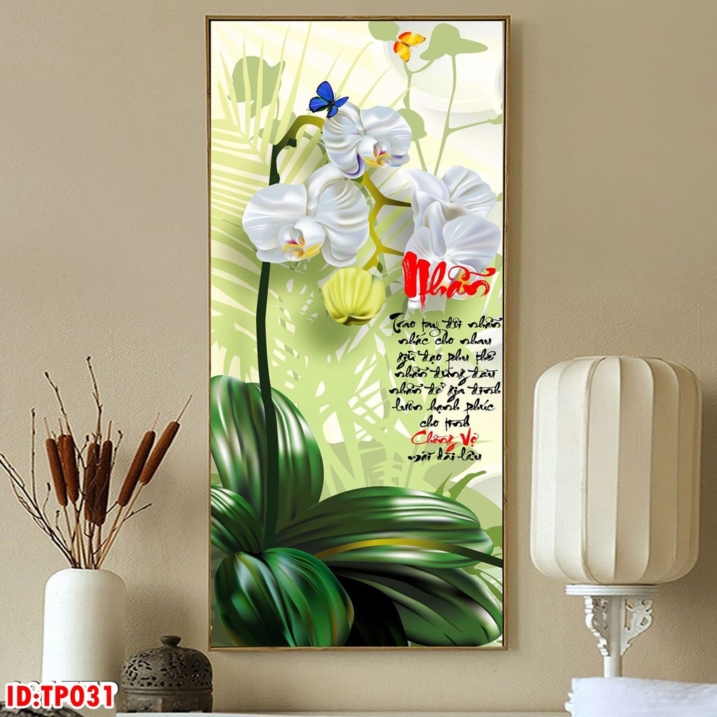 Tranh sơn thuỷ - Tranh treo tường in UV -  ( tráng gương bóng) 40x80cm