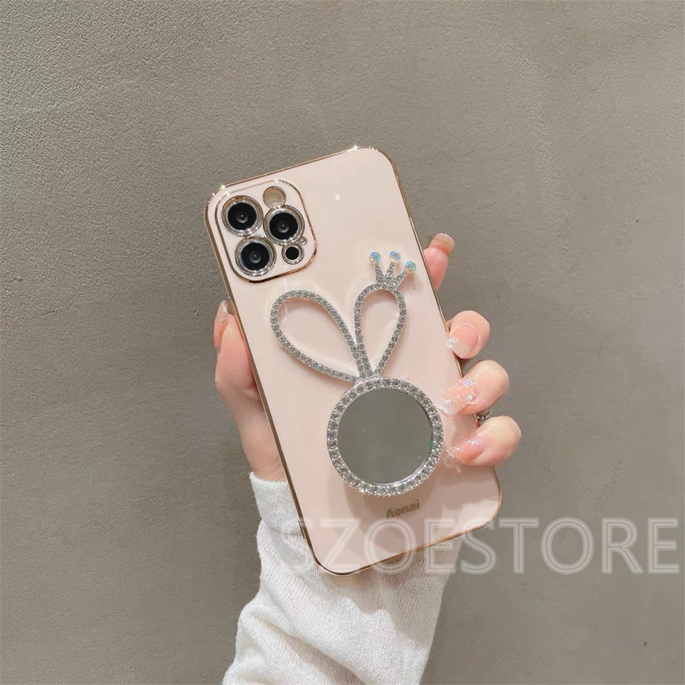 Ốp điện thoại mềm mạ điện có gương hình tròn cho iPhone 13/12 MINI 13/12/11 PRO MAX X XS XR XSMAX 8 7 6 6S PLUS SE 2020