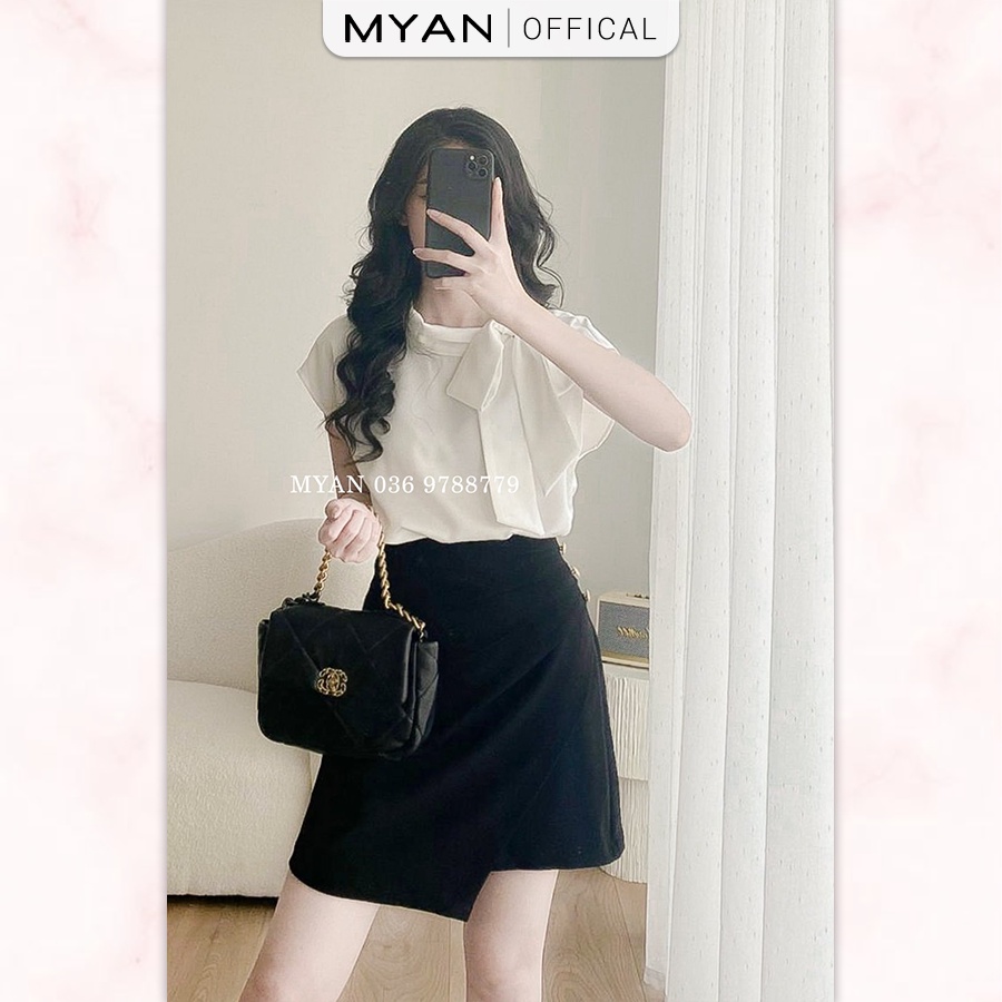 Chân Váy Dáng Ngắn Xếp Nếp Eo MYAN Thiết Kế Zuyp Đính 3 Khuy Trang Sức (Có Quần) Màu Trơn Kem, Nâu, Đen VVN072205