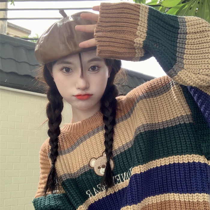 Áo len chui đầu cổ tròn phong cách Hàn Quốc