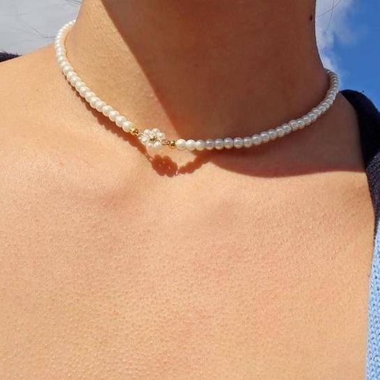 Vòng Cổ Choker Ngắn Hình Hoa Đính Ngọc Trai Nhân Tạo Thanh Lịch Cho Nữ
