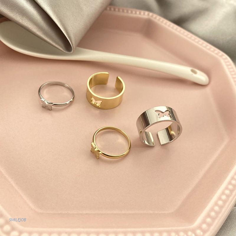 Cặp nhẫn hở hình bướm phong cách vintage dành cho cặp đôi