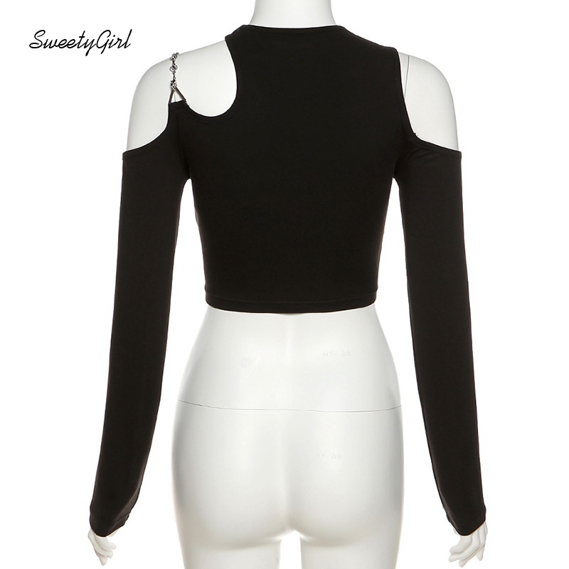 Áo croptop tay dài cổ tròn màu trơn dáng ôm năng động dành cho nữ