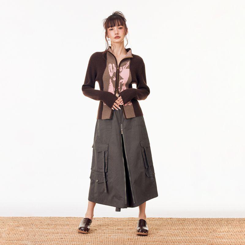 Cbiana Áo Khoác Cardigan Dệt Kim Mỏng Hai Dây Khóa Kéo Mặt Cười Retro Mỹ