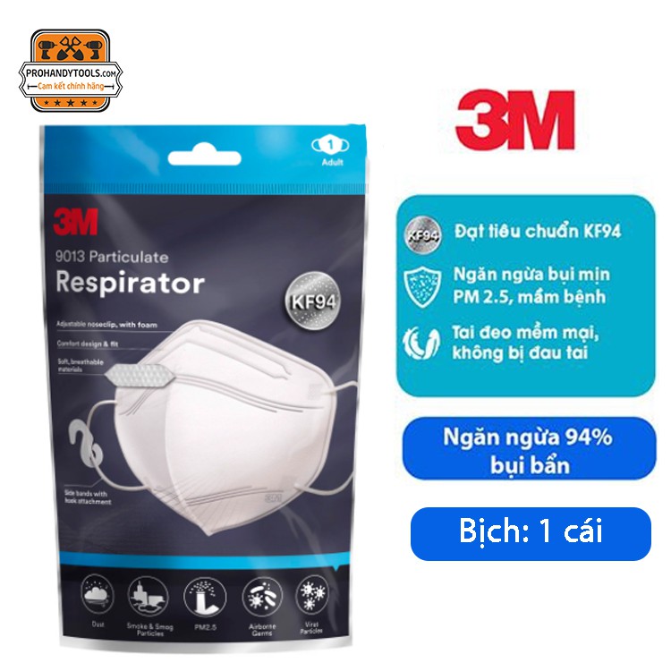 Khẩu Trang 3M 9013 Đạt Chuẩn KF94, Ngăn Ngừa Bụi Mịn PM2.5 Trắng  Combo 1/5 Cái