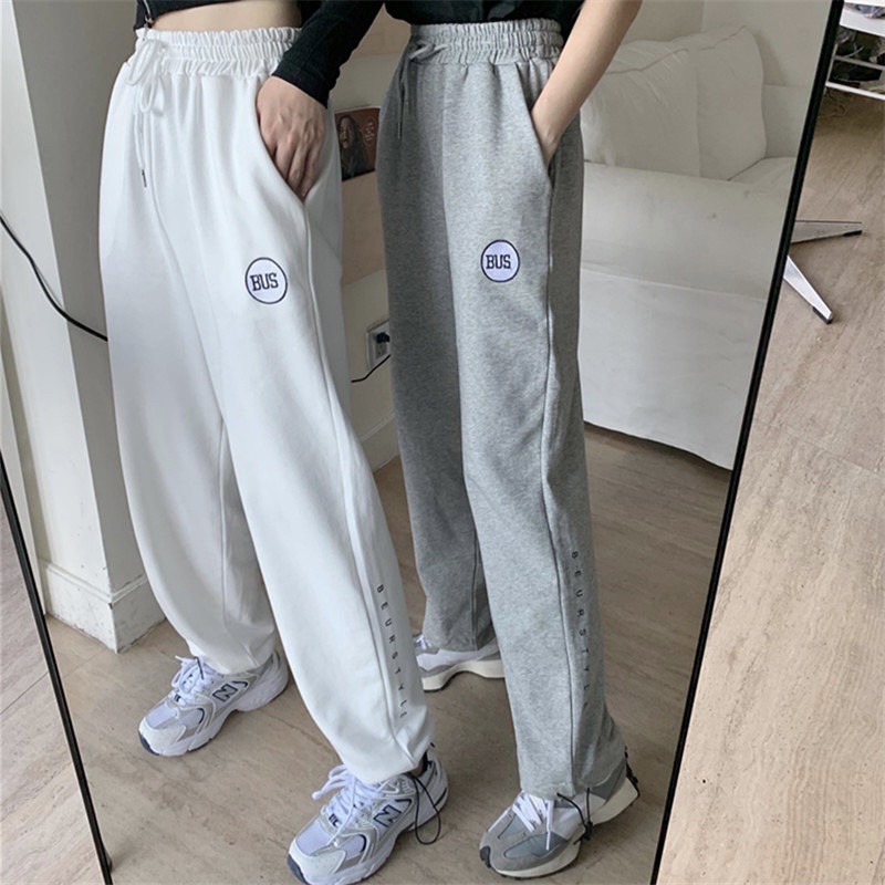 Quần jogger nữ ❤️Sale ❤️Quần thun nữ dáng Unisex form rộng thêu chữ BUS , dáng Ulzzang gấu dây rút