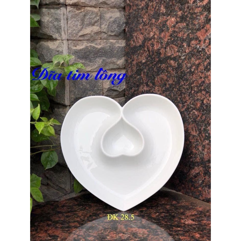 Đĩa xoáy hoa hồng đĩa tim trang trí món ăn hàng chuẩn Bát Tràng  - Decor Gốm sứ Đinh Long