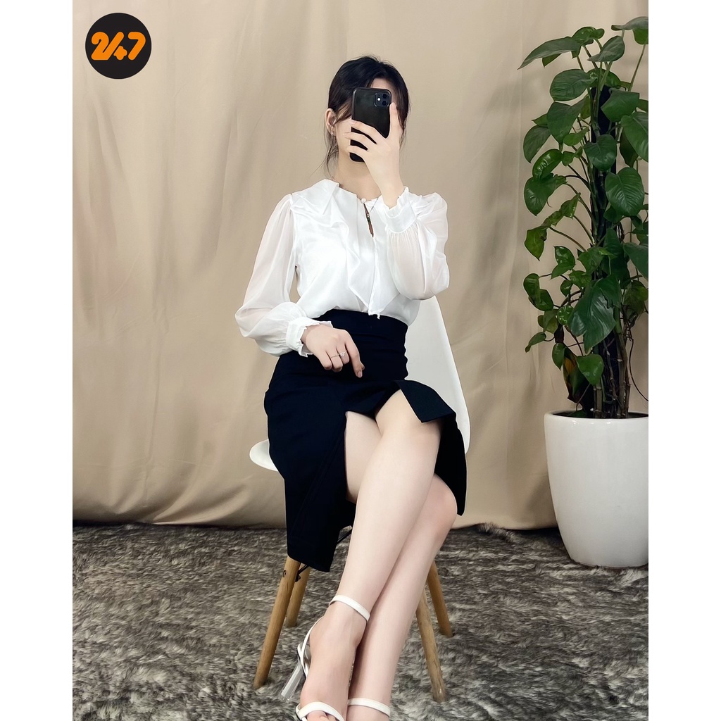 Chân Váy Midi Skirt Xẻ Tà ulzzang style kè video ảnh thật CV808