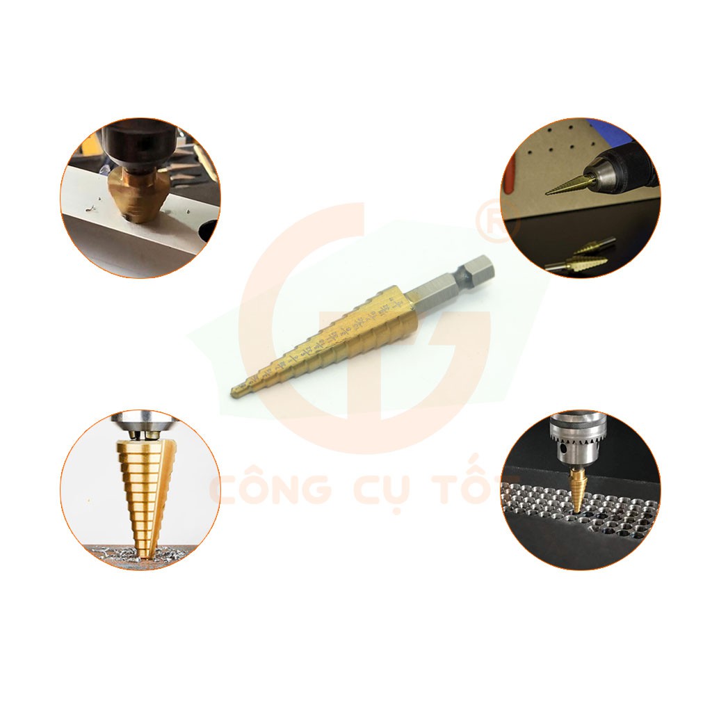 Mũi khoan bước thẳng HSS 4241 hệ inch  phủ titan chuôi lục