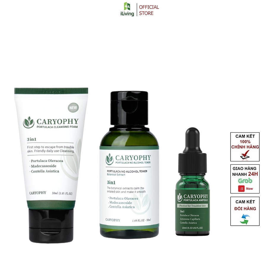 Combo dưỡng da giảm mụn mờ thâm Caryophy ( Sữa rửa mặt 30ml + Toner 50ml + Serum 10ml) ILIVING-CARCBMNSRMTNSR10