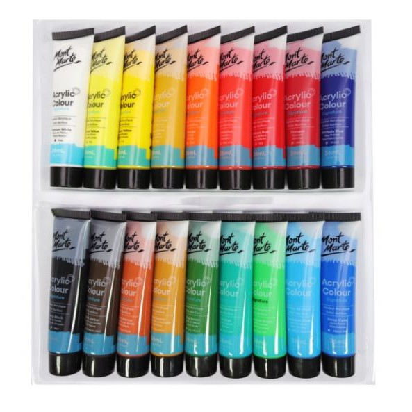 Bộ màu vẽ Acrylic 18 màu, tuýp 36ml, Mont Marte