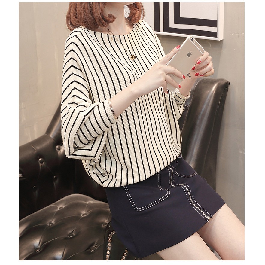 Áo len nữ đẹp dáng form rộng phối sọc big size | BigBuy360 - bigbuy360.vn