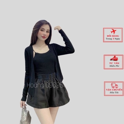 Áo khoác cardigan len nữ kèm áo 2 dây sọc kẻ ngang đen trắng ulzzang Hàn Quốc thu đông
